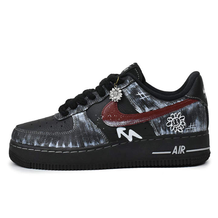 Nike Nike Air Force 1 Lv8Air Force Abrasion Resistant Slip Resistant Low top Skateboard Shoes Unisex Black White Red