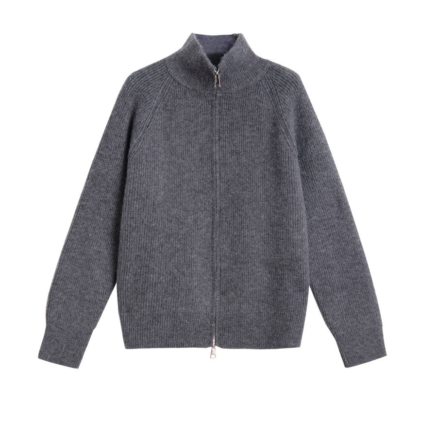 Tonlion Knitwear Women's Dark Heather Gray Lapel Moderate Cardigan