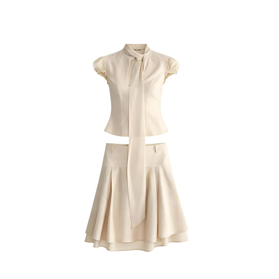 CPAURA Two Piece Skirt Sets Women's Stand Collar Moderate Short