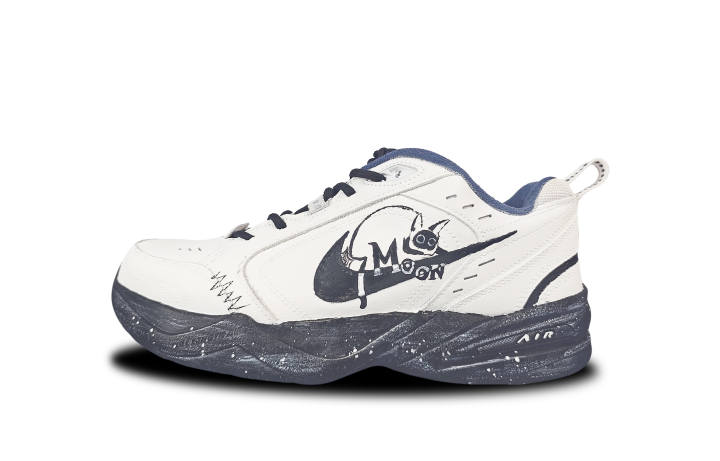 Nike Nike Air Monarch 4 Kitten Pattern Leather, Textile Slip Resistant Low top Chunky Sneakers Unisex White