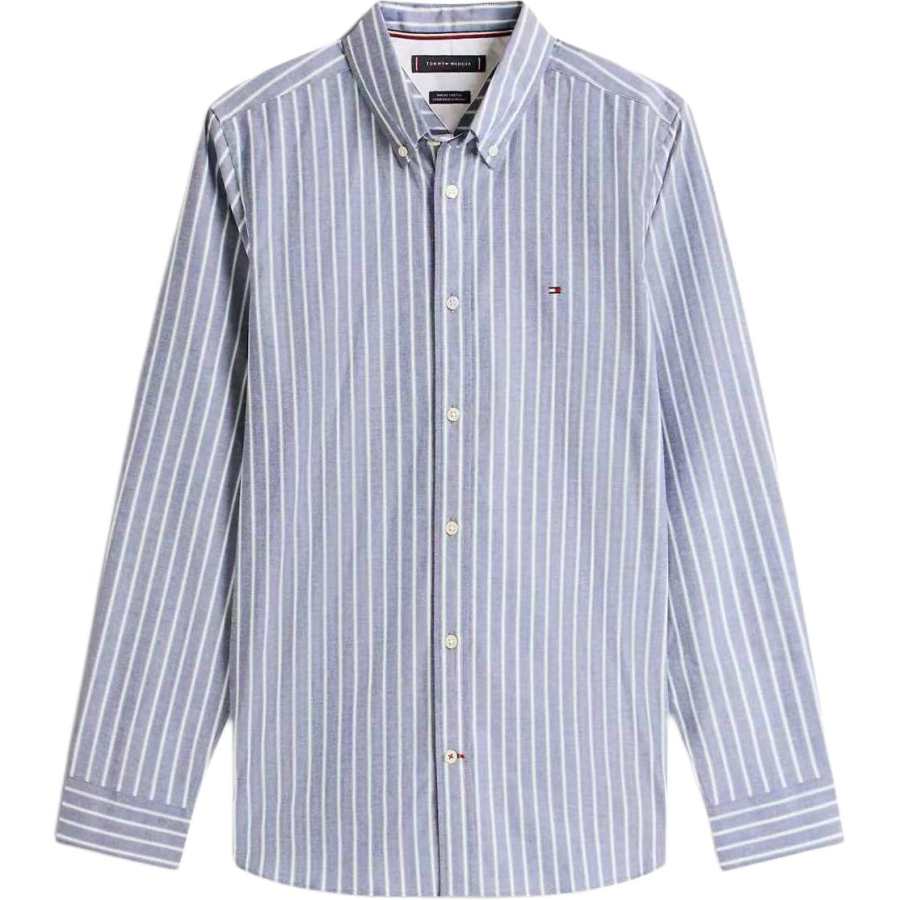 Tommy Hilfiger Shirts Men's Gray Blue Stripes Lapel Moderate