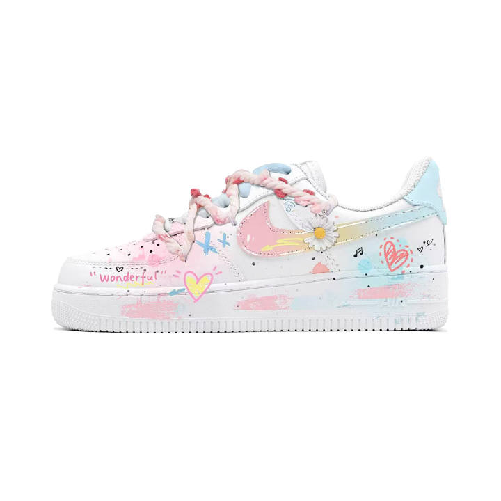 Nike Nike Air Force 1 Candy Party Abrasion Resistant Slip Resistant Low top Skateboard Shoes Unisex Pink Blue White