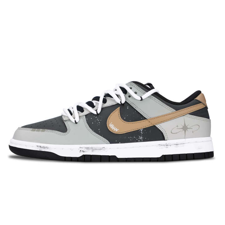 Nike Nike Dunk Black White, Gray Brown Star Falls Leather Abrasion Resistant Slip Resistant Low top Skateboard Shoes Unisex