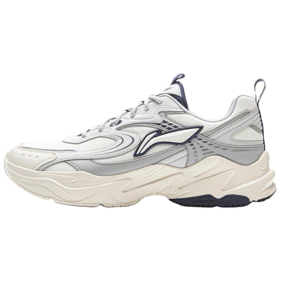 Li-Ning Li Ning Sports Life Collection Synthetic Leather, Textile Cushioning Low top Chunky Sneakers Men's Ivory Gray