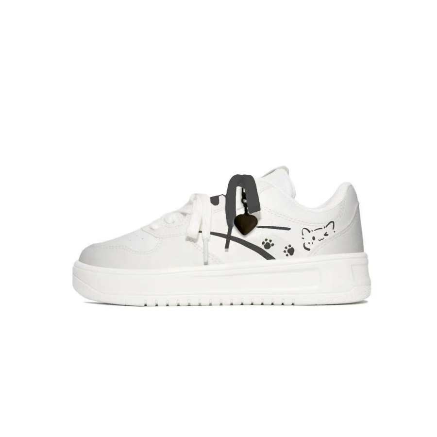 Anta Heart Cat Black, Niche, Campus Style Couple, White Sneakers Synthetic Leather