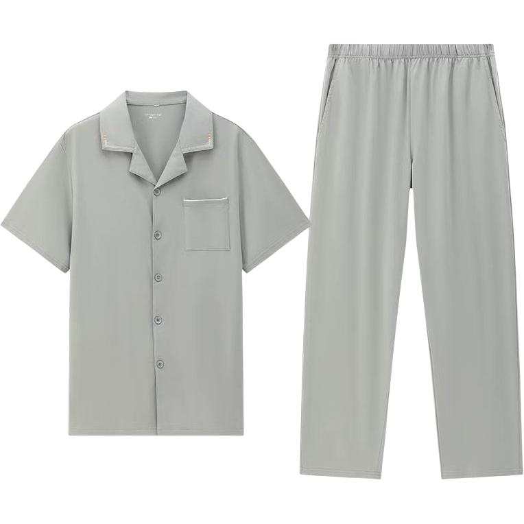 THREEGUN Men's Pajama Set Lapel Open Collar Short Sleeved T Shirt And Pants Men's