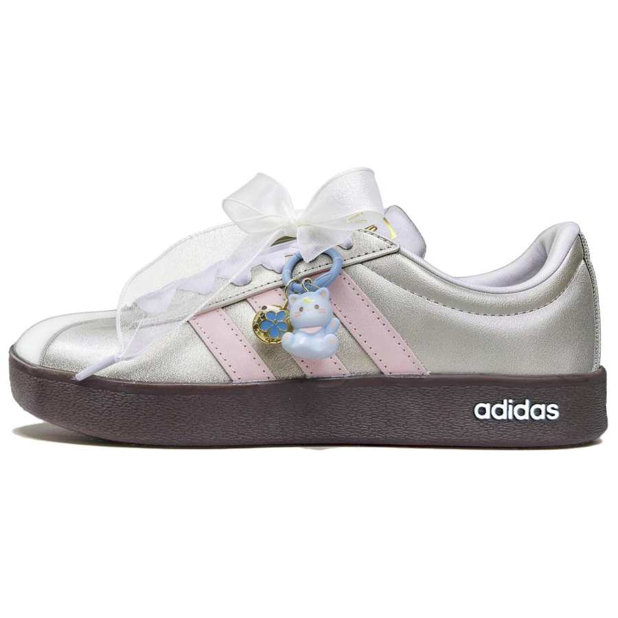 Adidas Custom Adidas VL COURT 2.0 Cushioning Abrasion Resistant Low top German Army Trainers Unisex Silver Pink