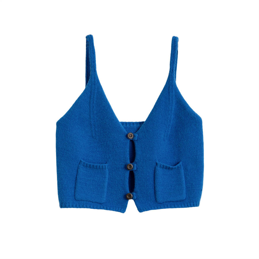 Tonlion Knitwear Women's Medium Blue Collarless Moderate Cardigan