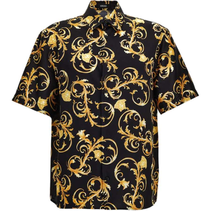 VERSACE VERSACE Shirts Men's Black Lapel Moderate Straight Fit