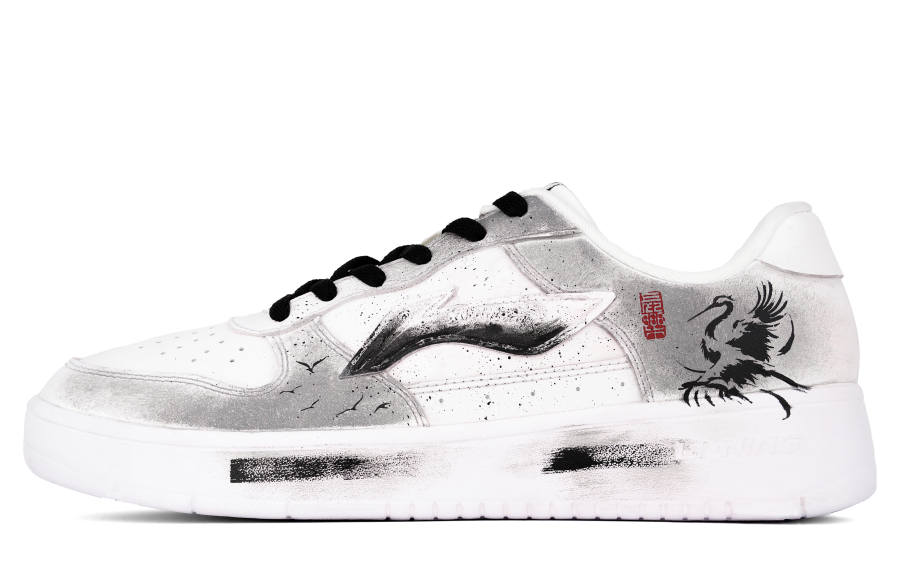 Li-Ning Li Ning Floating Boat Ink Crane Stunning Abrasion Resistant Breathable Low top Skateboard Shoes Men's Black White