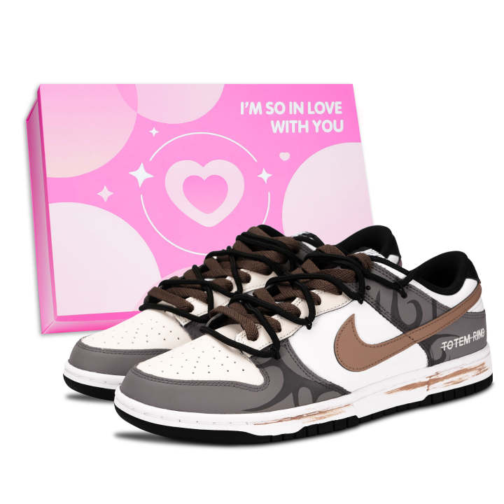 Nike Nike Dunk Black White, Tribal Brown Leather Abrasion Resistant Slip Resistant Low top Skateboard Shoes Unisex Brown