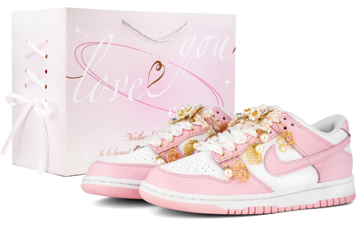 Nike Nike Dunk Wedding Shoes, Gold Branch Jade Leaf Low top Skateboard Shoes Women's Pink