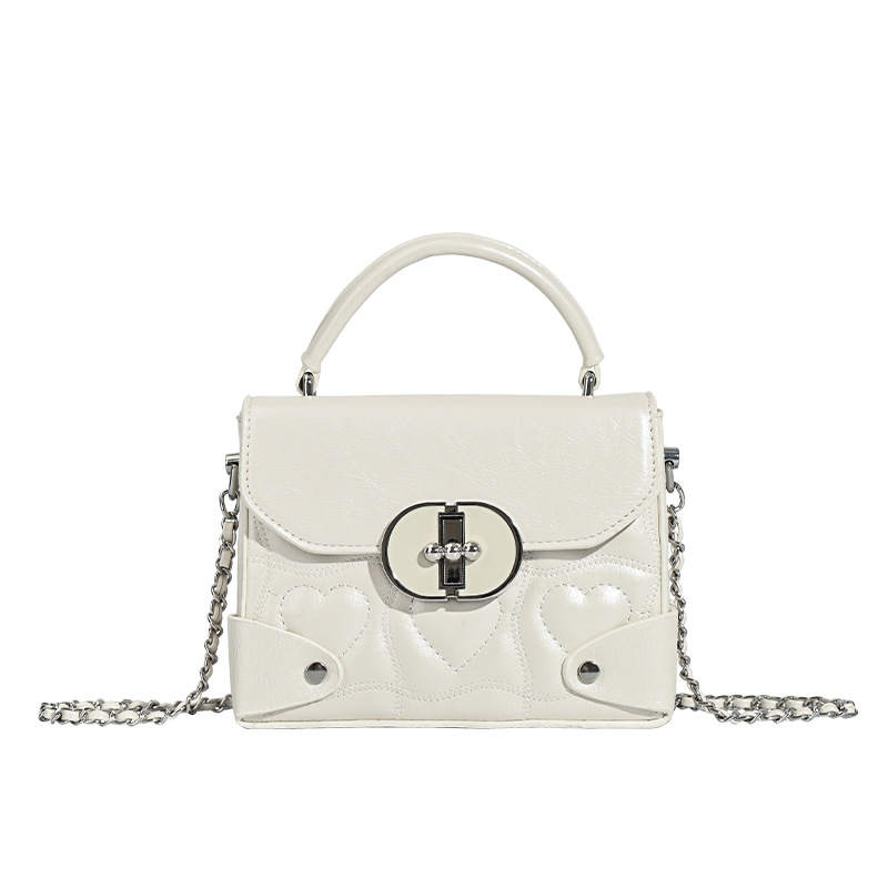 HAWA Artificial Leather Chain Bag, Small Square Bag, Crossbody Bag, Handbag Regular Women's White/Pink