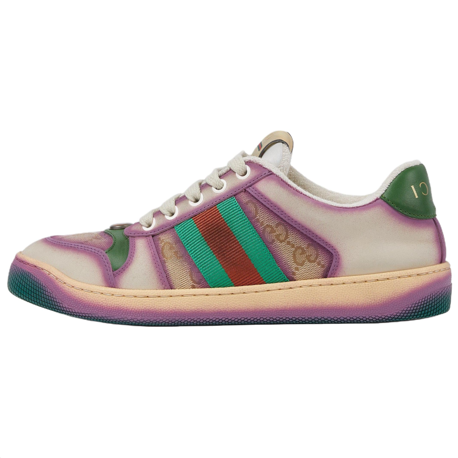 GUCCI Screener Low top Skateboard Shoes Women's Beige & Dark Brown & Purple
