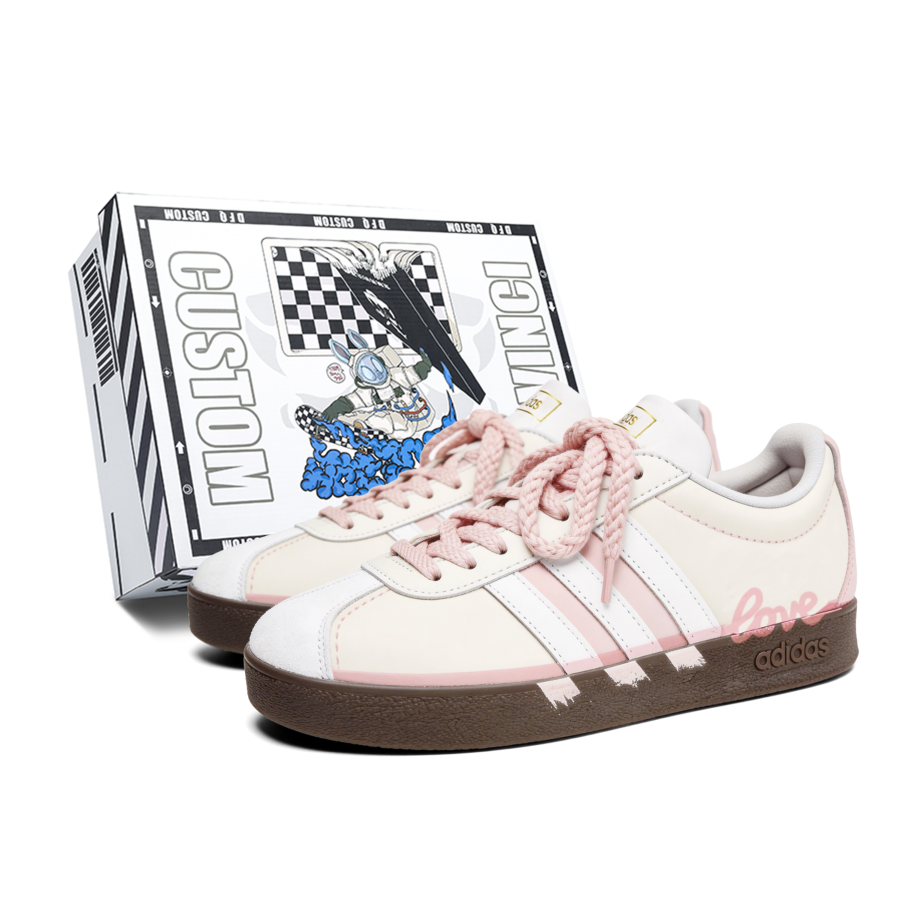 Adidas Adidas Vl Court Classic Pink Love Trail, Box Low top Skateboard Shoes Unisex Pink