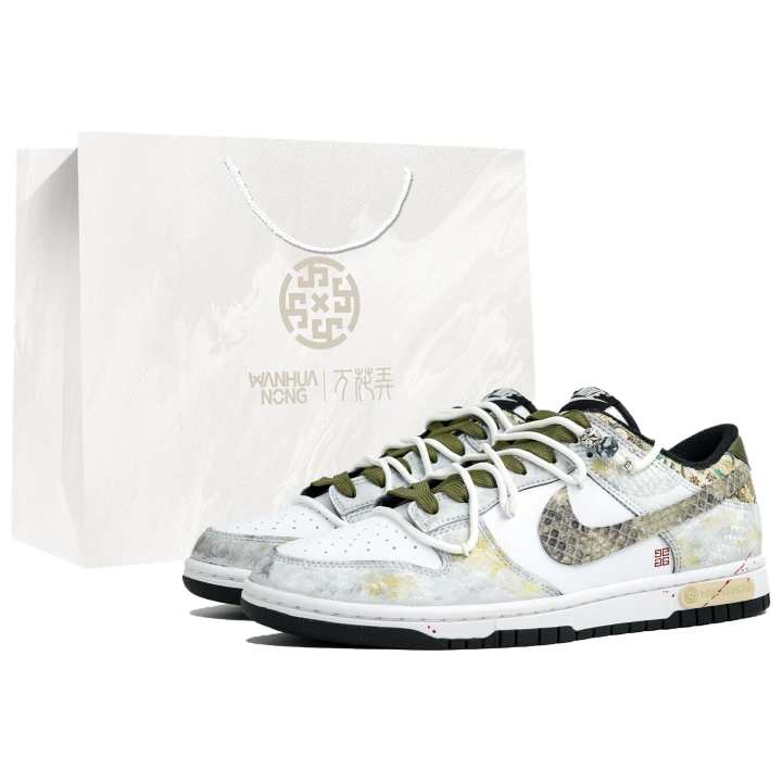 Nike Nike Dunk Wan Hua Nong, Age Star, Shopping Bag Abrasion Resistant Low top Skateboard Shoes Unisex White Green