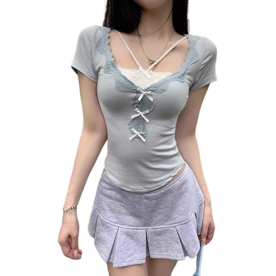 JBBCN T Shirts Women's U Neck Thin Nipped In Waist