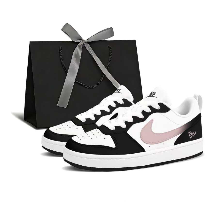 Nike Nike Court Borough Heartbeat Shopping Bag Leather Abrasion Resistant Low top Skateboard Shoes Women's Black Pink