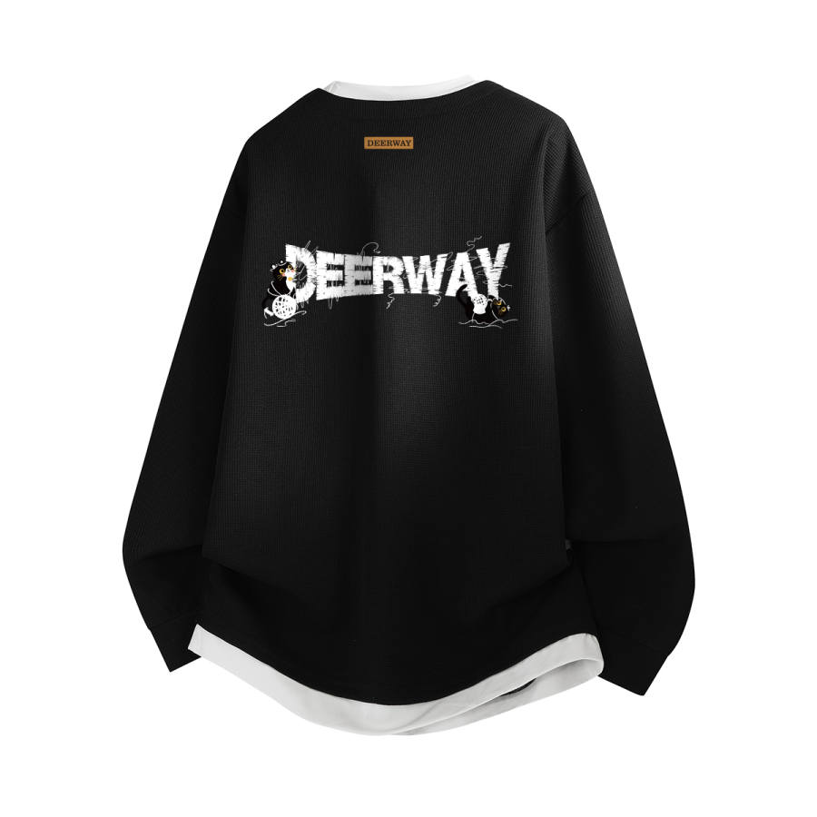 DEERWAY Sweatshirts Unisex Henry Collar Moderate Mock Two Piece