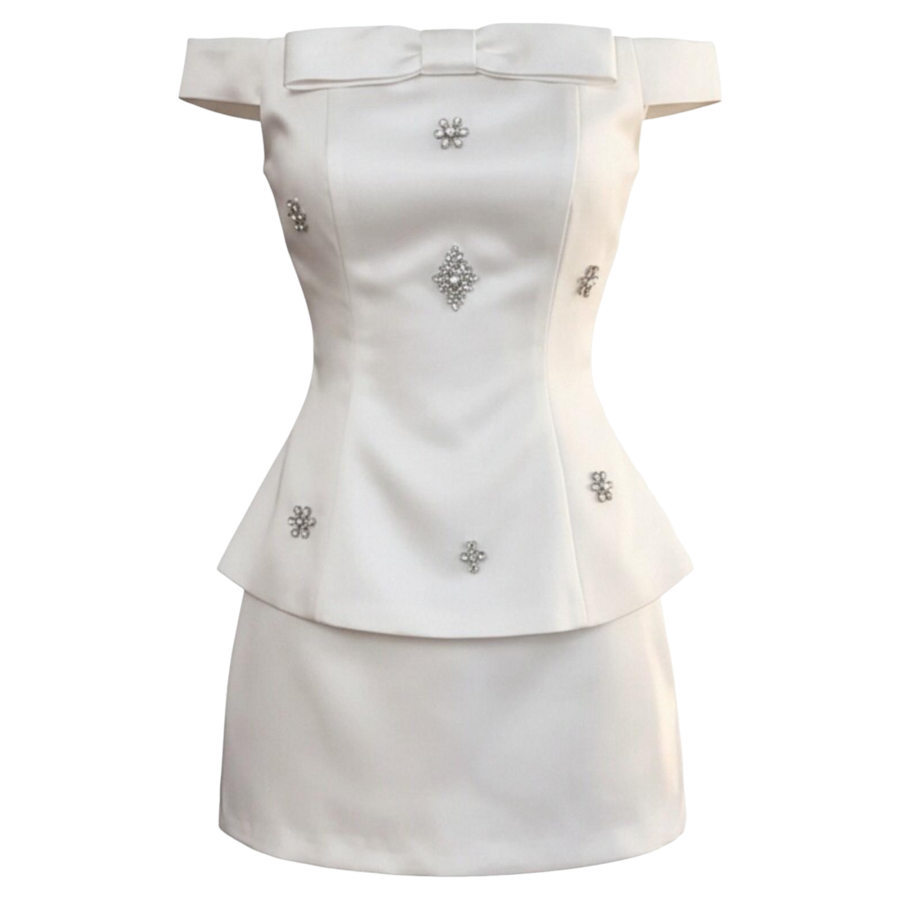 FINDSME GAGA Two Piece Skirt Sets Women's Boat Neck Moderate Short