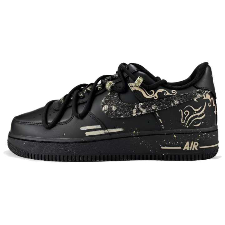 Nike Nike Air Force 1 Black Warrior, Auspicious Leather Abrasion Resistant Low top Skateboard Shoes Unisex Black Gold