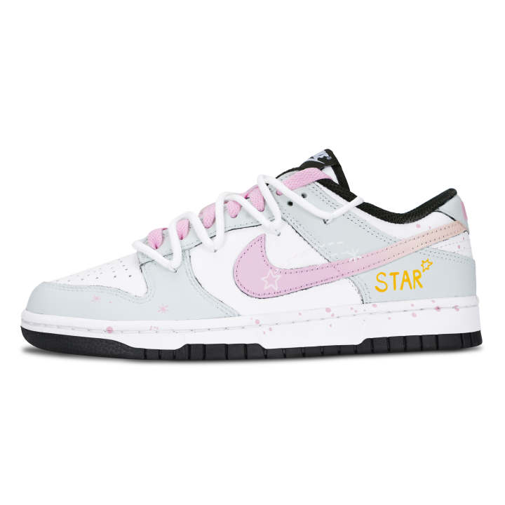 Nike Nike Dunk Black White, Pink Star Story Leather Abrasion Resistant Slip Resistant Low top Skateboard Shoes Unisex Pink