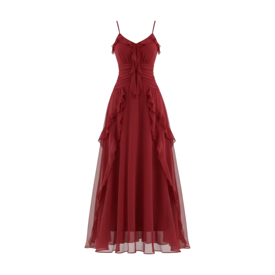 MTHE Sleeveless Dresses Women's Red V Neck Moderate Long