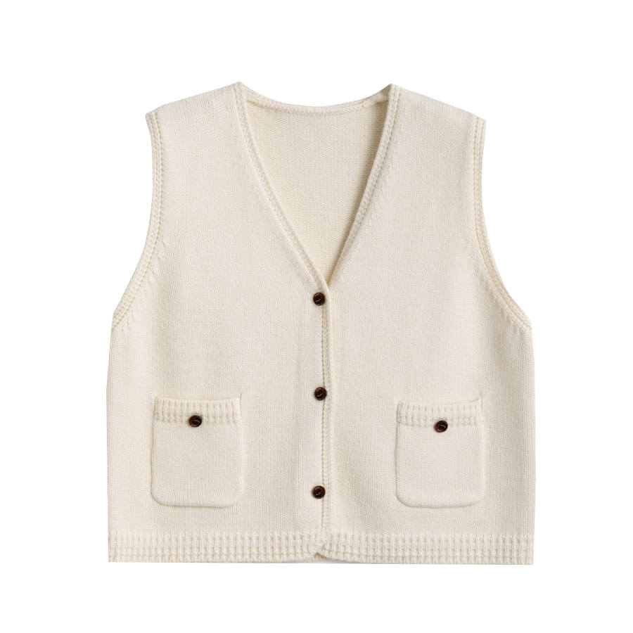 Tonlion Knitwear Women's Beige Apricot V Neck Moderate Cardigan
