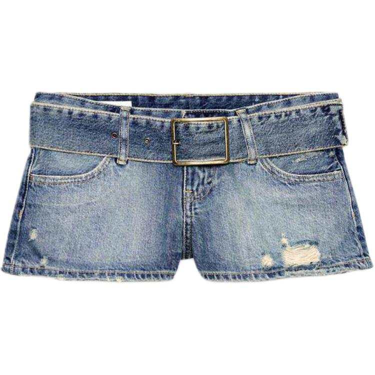 ZARA Denim Shorts Women's Blue Moderate Straight Fit Pants