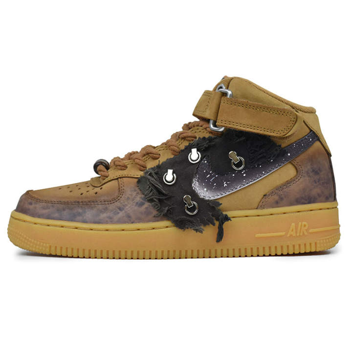 Nike Nike Air Force 1 Abrasion Resistant Slip Resistant Mid top Skateboard Shoes Unisex Brown Purple