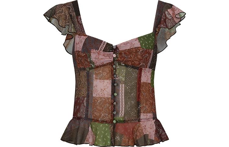 URBAN REVIVO Shirt Women's Coffee Brown Print