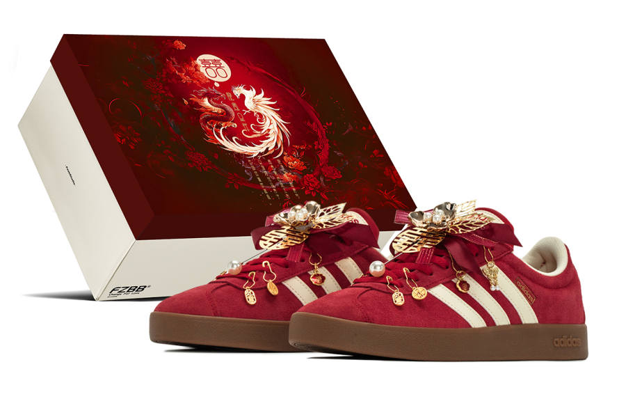 Adidas Adidas Vl Court Classic Auspicious Dragon And Phoenix, Wedding Shoes, Box Burgundy Abrasion Resistant Low top