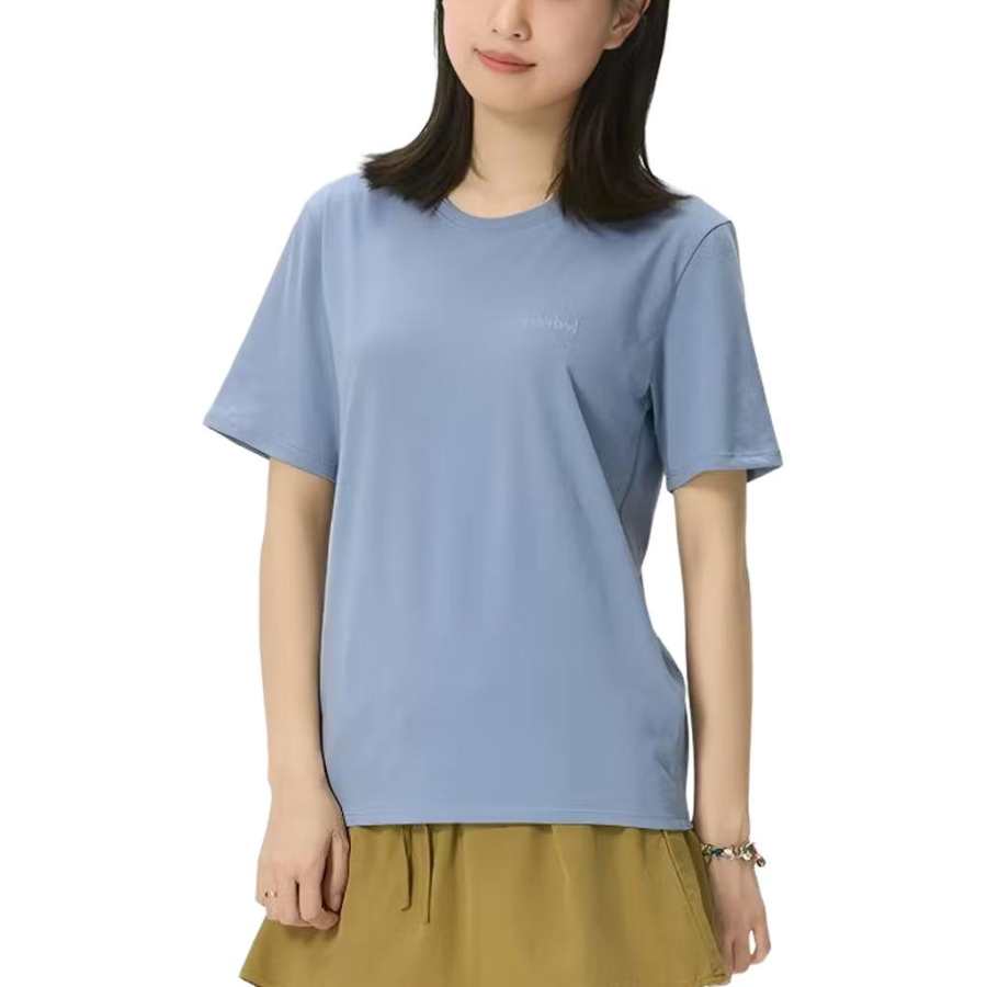 Timberland T Shirts Women's Stonewashed Blue Crew Neck Moderate