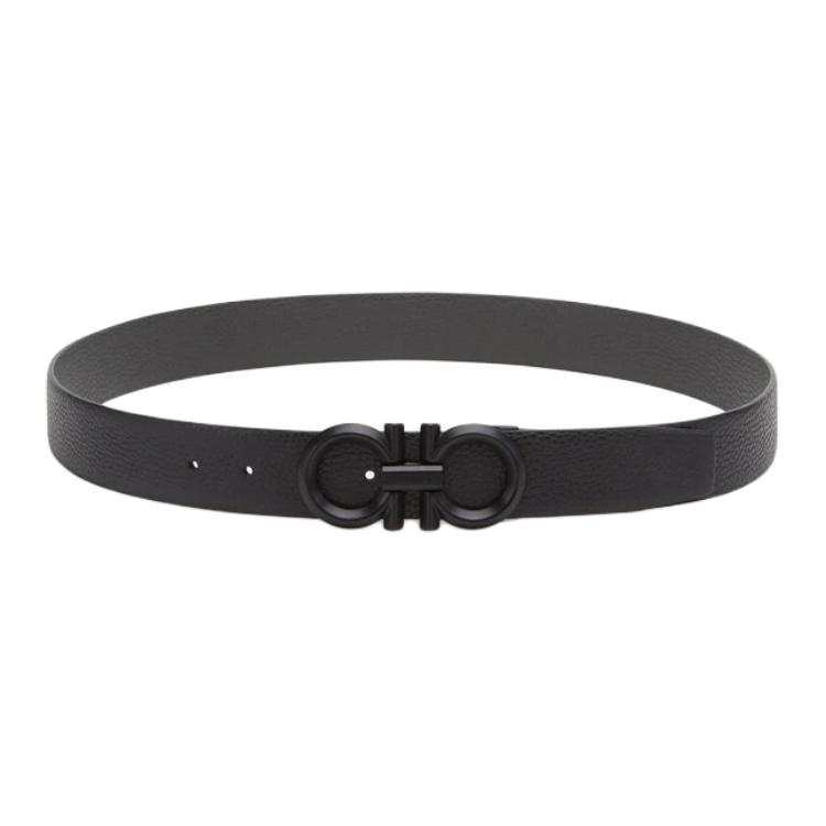 Ferragamo FERRAGAMO Cow Leather Belts Men's Black Width 3.5cm