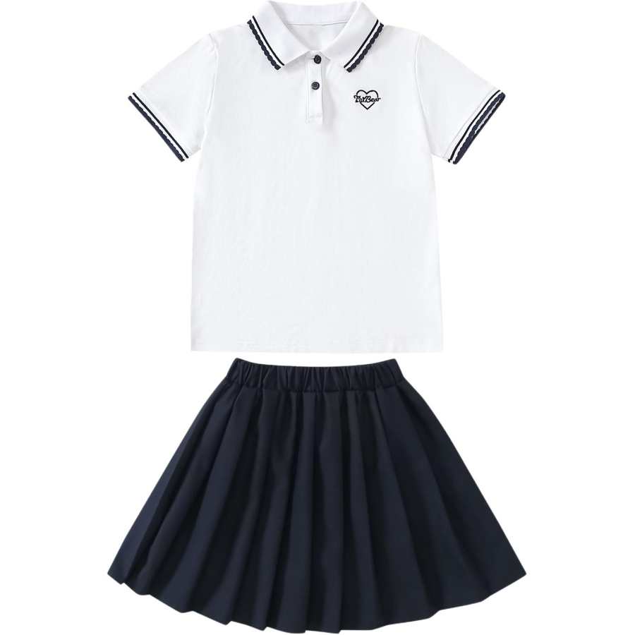 YALU Kids Two Piece Skirt Sets Polo Collar Thin Short