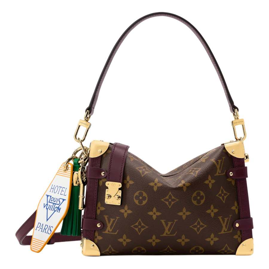 LOUIS VUITTON SIDE TRUNK Coated Canvas Shoulder Bag, Crossbody Bag, Handbag Medium Women's Brown & Rusty & Red