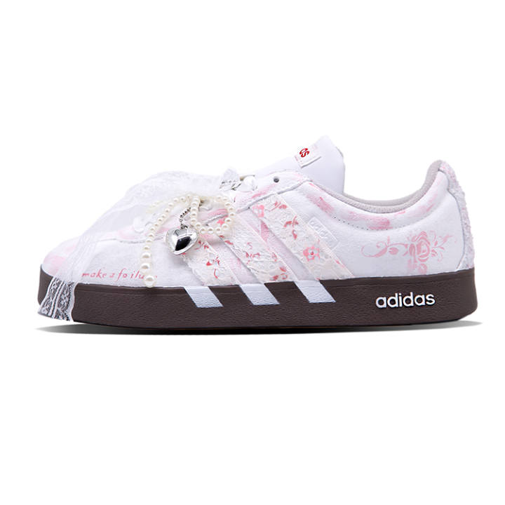 Adidas Adidas VL COURT 2.0 Big Mountain Manufacturing, White Peach Rose Synthetic Leather Ambient Low top Skateboard Shoes
