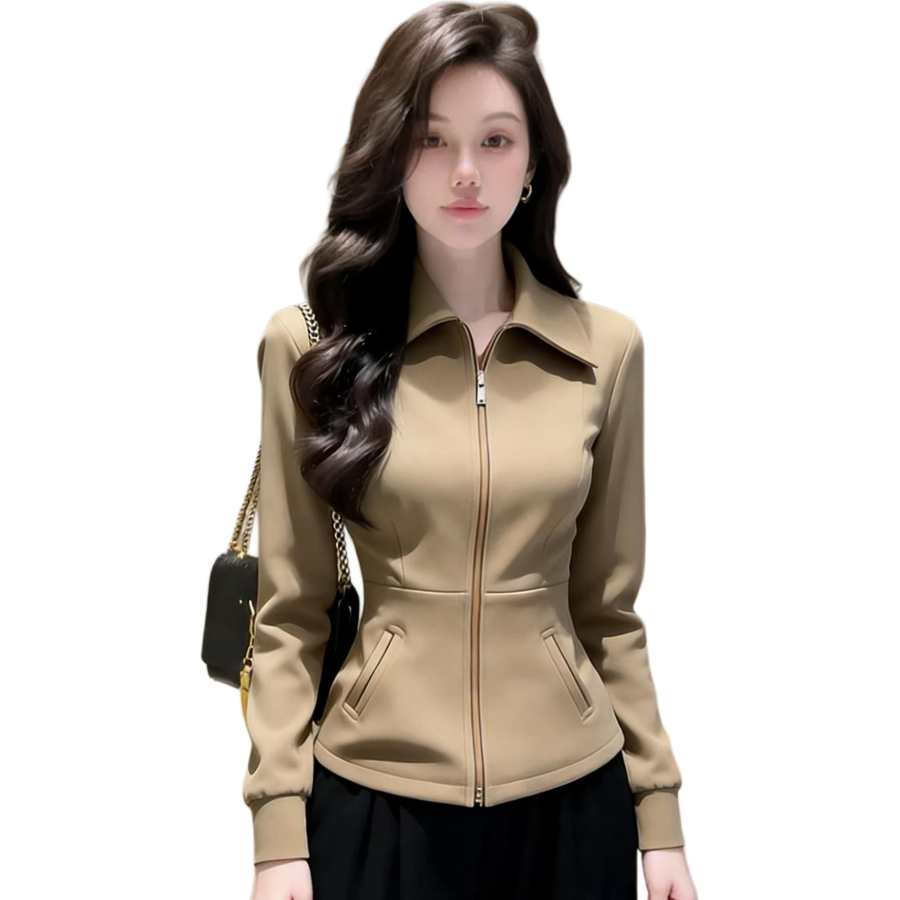 JBBCN Sweatshirts Women's Khaki Sweatshirt Lapel Moderate