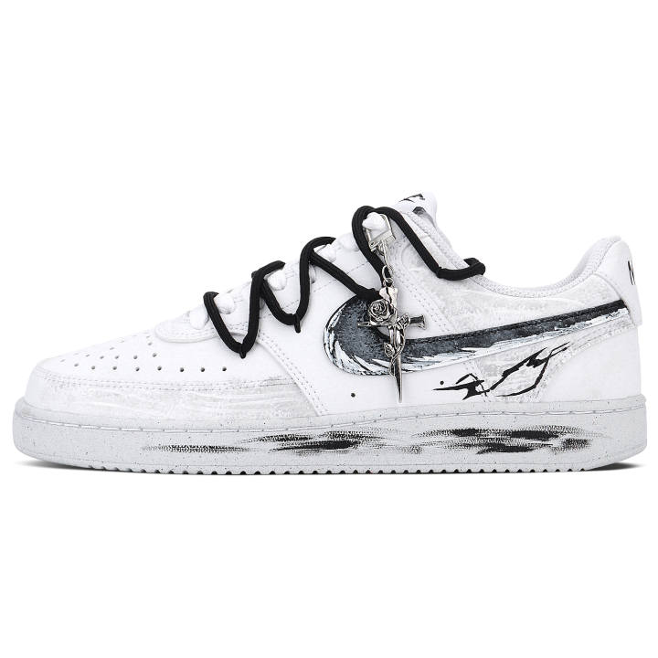 Nike Nike Court Vision 1 Silver Star, Couple Lightweight Breathable Low top Skateboard Shoes Unisex White Black