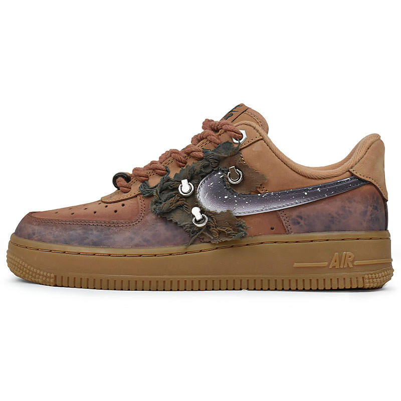 Nike Nike Air Force 1 Abrasion Resistant Slip Resistant Low top Skateboard Shoes Women's Brown Silver