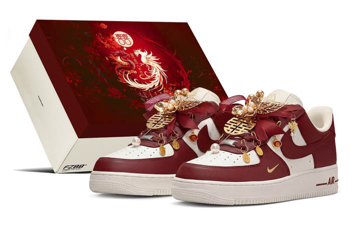 Nike Nike Air Force 1 Box, Wedding Shoes, Auspicious Dragon And Phoenix Slip Resistant Cushioning Low top Skateboard Shoes