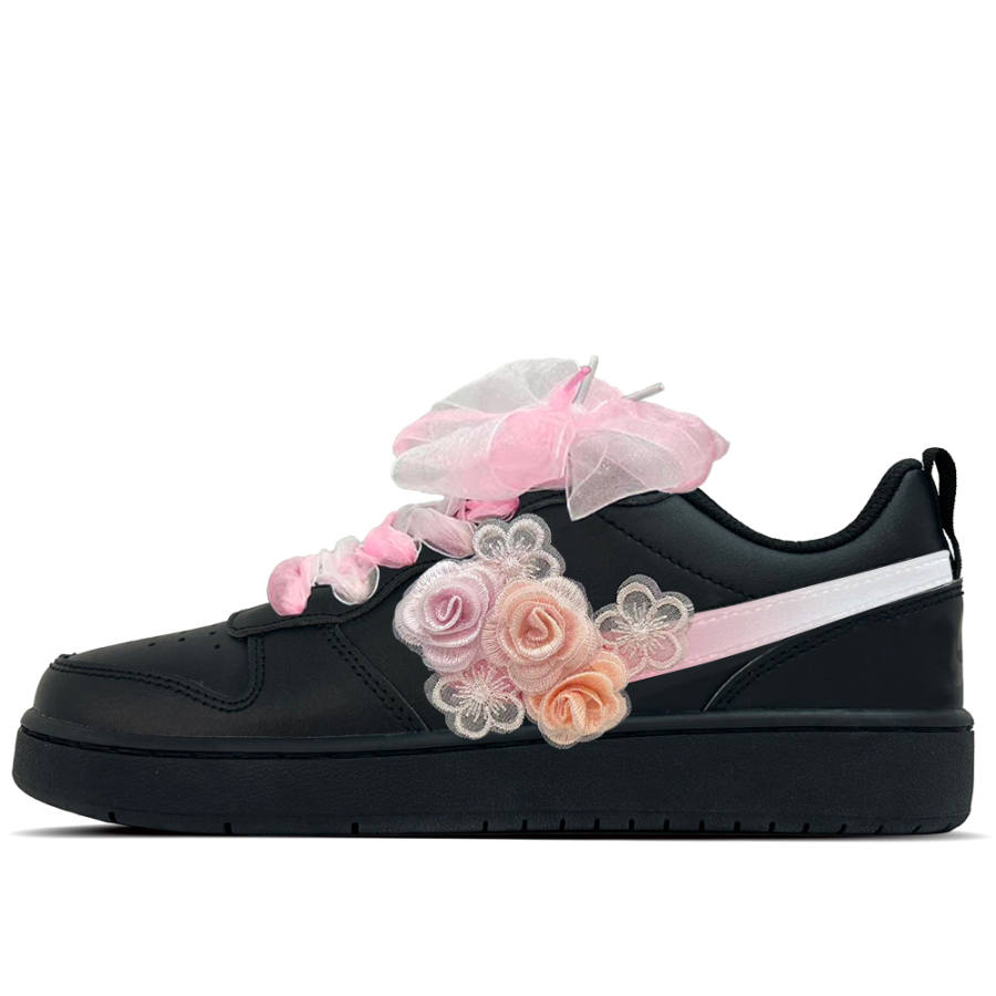 Nike Nike Court Borough Soft Matte Floral 4 Leather Low top Kids' Skateboarding Shoes Black Teenagers