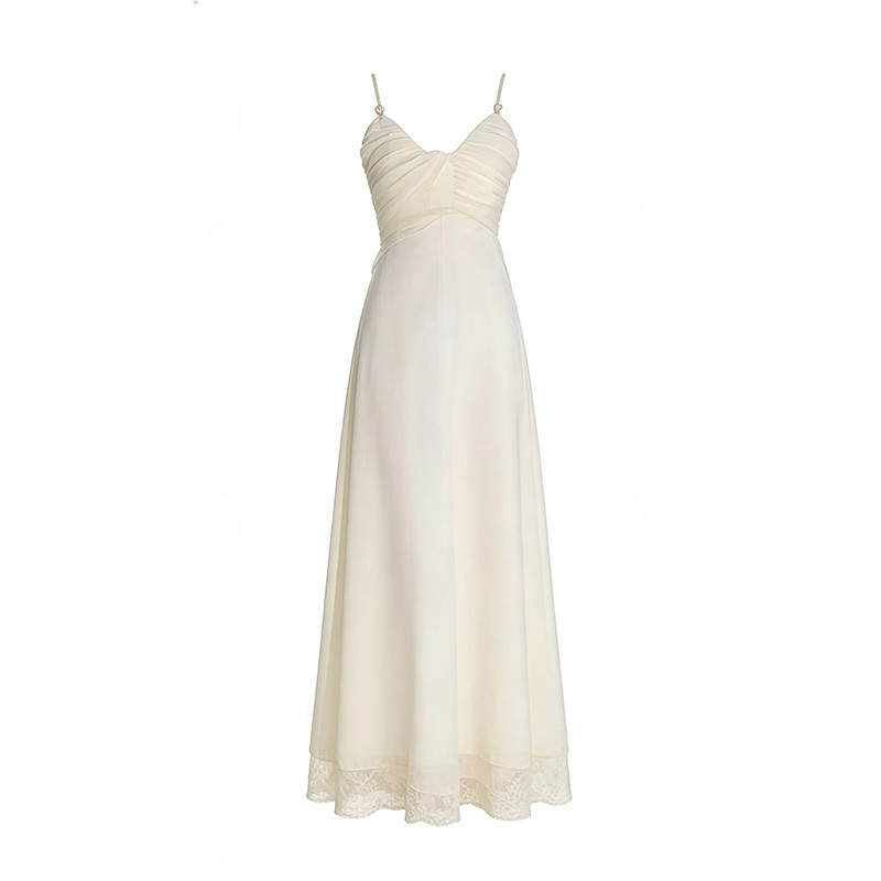 Aghr Slip Dresses Women's White V Neck Moderate Mid Length