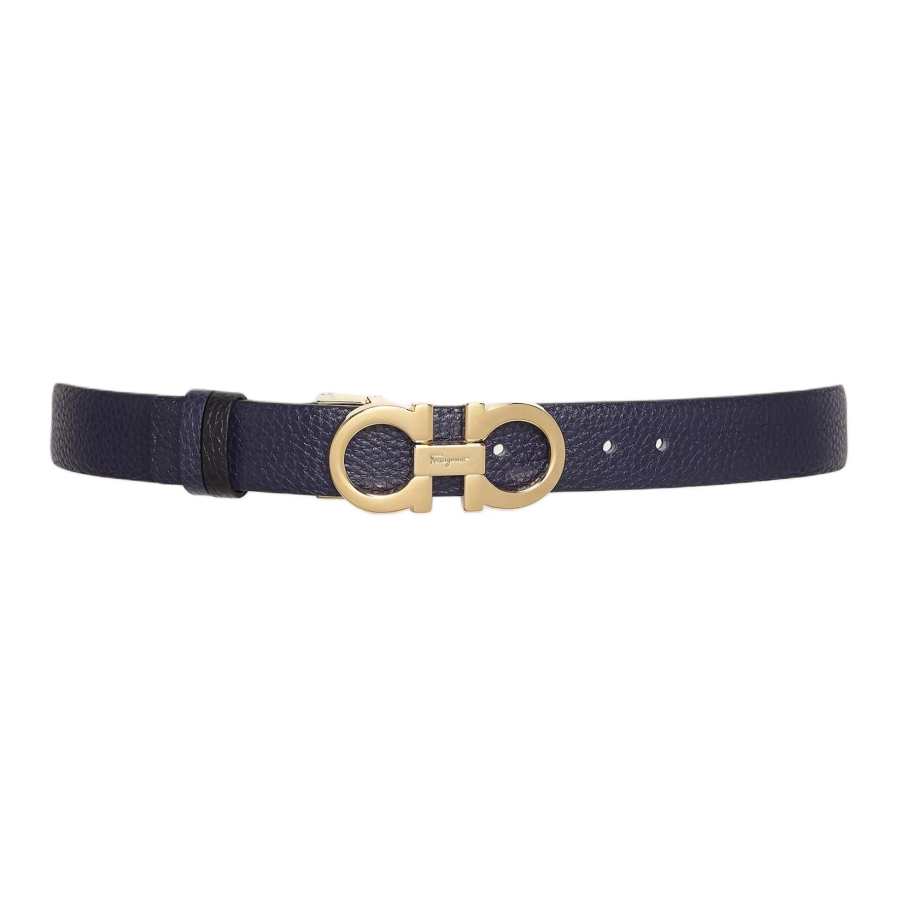 Ferragamo FERRAGAMO Cow Leather Belts Women's Dark Blue/Black Width 2.5cm