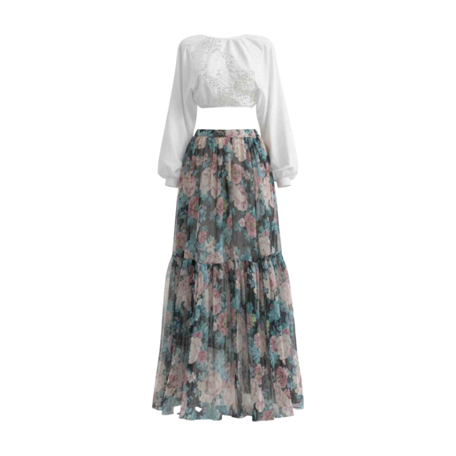 MTHE Two Piece Skirt Sets Women's Crew Neck Moderate Long