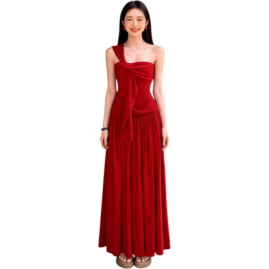 JBBCN Slip Dresses Women's Red Boat Neck Moderate Long