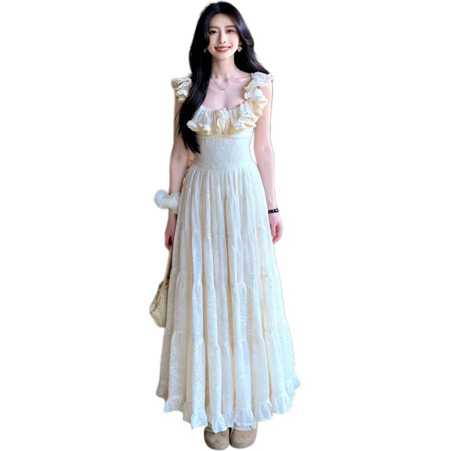 JBBCN Sleeveless Dresses Women's Ecru Square Collar Moderate Long