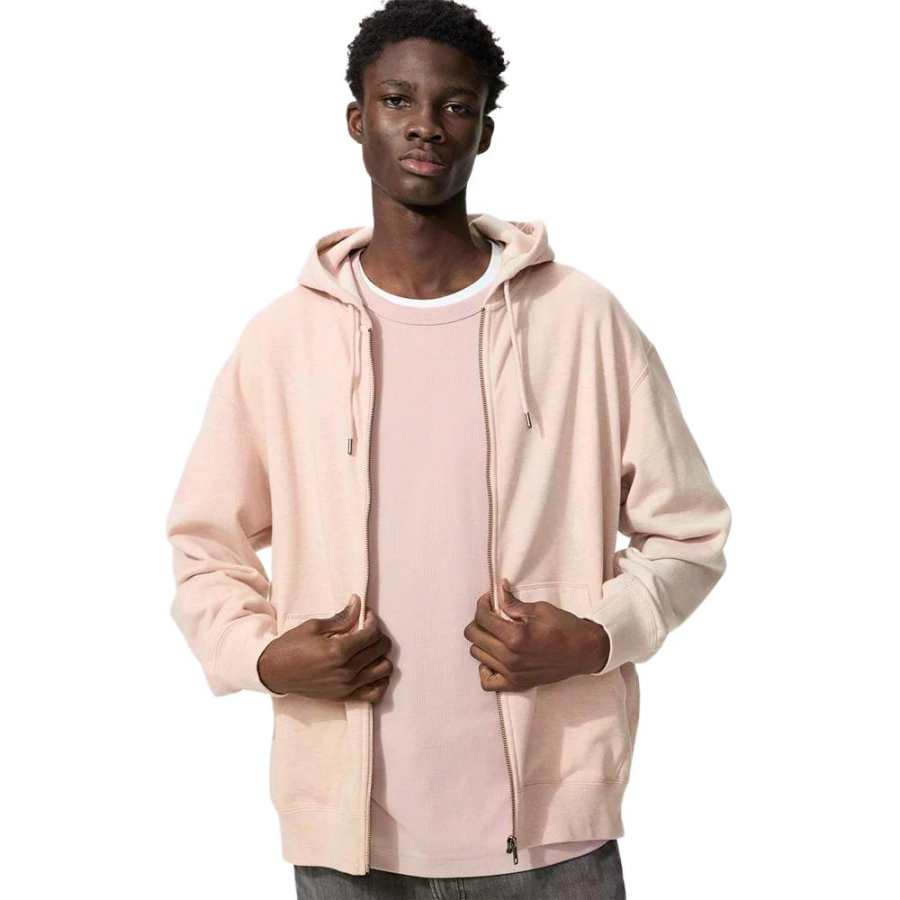UNIQLO Sweatshirts Unisex Pink Crew Neck Moderate Cardigan