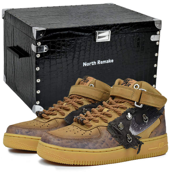 Nike Nike Air Force 1 Slip Resistant Abrasion Resistant Mid top Skateboard Shoes Unisex Brown