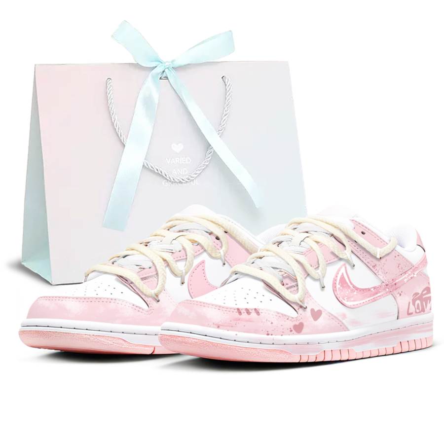 Nike Nike Dunk Heartbeat Imprint Leather Abrasion Resistant Slip Resistant Low top Kids' Skateboarding Shoes Pink Teenagers